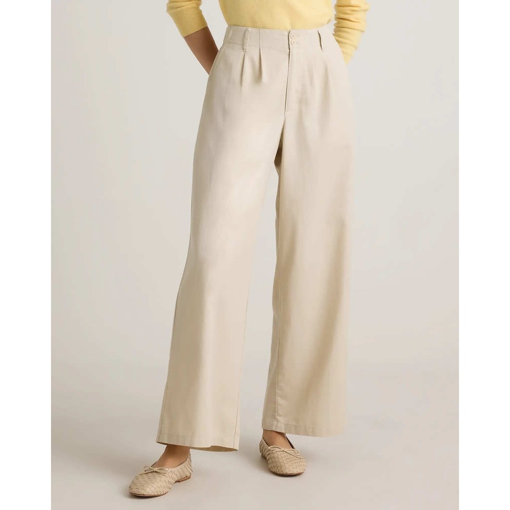 Quince Stretch Crepe Wide Leg Pants Sand Beige High Rise Pleated Trousers Size 2